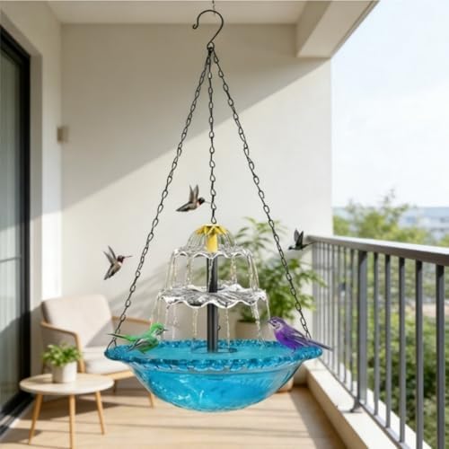 Solar Cascade Hanging Bird Bath Fountain Solar Powered Birdbath Water Fountain Pumps Dispenser Outdoors Decor Hummingbird Bath Shower Bowl Kit Garden Gift Yard Patio Backyard Decoration (Purple) - Image 3