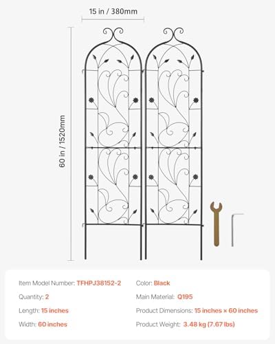 VEVOR Garden Trellis for Climbing Plants, 60 x 15 in, 2 Packs Rustproof Metal Garden Flower Trellis, Outdoor Climbing Rose Trellis Cucumbers Support, Decorative Clematis Trellis for Courtyards Lawns - Image 7
