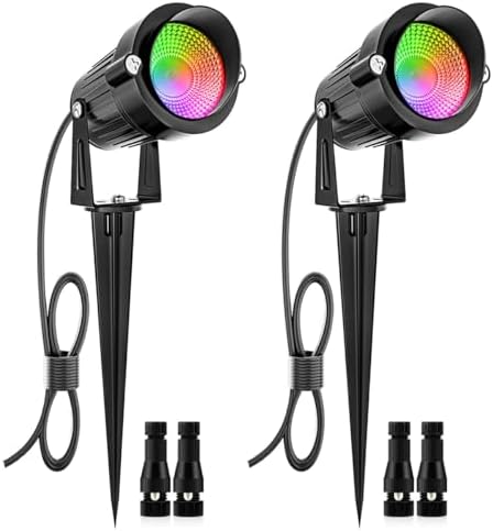 ZUCKEO 5W RGB Landscape Lighting Color Changing Low Voltage Landscape Lights with Connector, 12V 24V Waterproof Outdoor LED Colored Spotlight Path Light for Yard Garden House (2Pack) by ZUCKEO