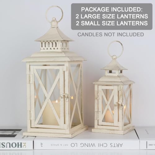 NEEDOMO Lanterns Decorative Outdoor&Indoor, Set of 4 (14"&10") Beige Metal Lantern Decor with Glass, Candle Holder for Porch, Patio, Garden, Balcony, Wedding, Table Centerpiece - Image 2