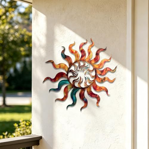 Sun Metal Wall Art Rustic Steel Plaque Colorful Celestial Decor for Garden Patio Porch Living Room Indoor Outdoor Hanging Ornament Home Sculptures (16 Inch) - Image 3