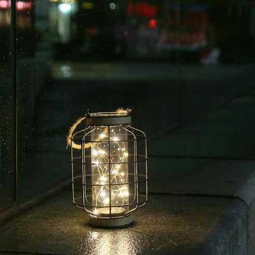 JHY DESIGN Metal Cage LED Lantern Battery Powered,9.4" Tall Cordless Accent Light with 20pcs Fairy Lights Great for Weddings Parties Patio Events Indoors Outdoors. - Image 6