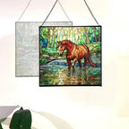 Chestnut Tennessee Walking Horse Stepping Through Shallow Creek Square Suncatcher – Stained Glass Style Window Panel with Scene, Custom Decorative Hanging Art for Equestrian Home, Christmas sxk4hZ - Image 3