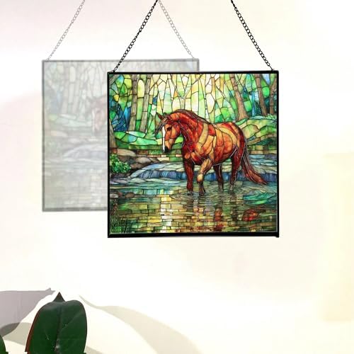 Chestnut Tennessee Walking Horse Stepping Through Shallow Creek Square Suncatcher – Stained Glass Style Window Panel with Scene, Custom Decorative Hanging Art for Equestrian Home, Christmas sxk4hZ - Image 3