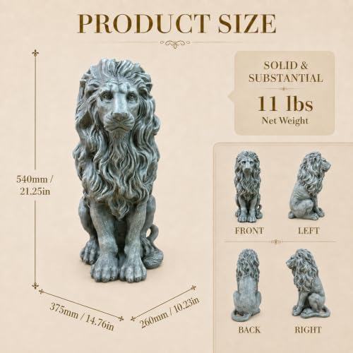 Sitting Lion Garden Statue, Magnesium Oxide Outdoor Yard Decor - Image 2