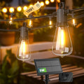 Kawaya Solar Powered String Lights for Outside: 100 FT LED Outdoor Patio Lights with USB-Charging - IP65 Waterproof Hanging Light - 50+2 Shatterproof Edison Bulbs for Bistro Cafe Camp Yard Balcony by KAWAYA