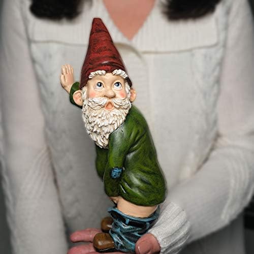 Gnome Statue - 10.3" Tall Polyresin - Willy The Peeing Garden Gnome for Lawn Ornaments, Indoor or Outdoor Decorations - Red and Green Funny Gnomes - Image 6
