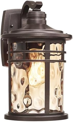 Darkaway Outdoor Wall Light Fixture,14.57inch Large Outside Porch Lights Wall Mounted Amber Ripple Glass Modern Exterior Waterproof Wall Sconce Lighting for House Front Door Garage by Darkaway