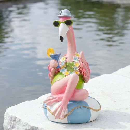 Pink Resin Flamingo Statue 12.2 Inch Tiki Figurine for Garden Patio - Image 5
