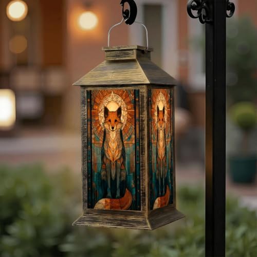 Solar Lantern Mid Century Stained Glass Fox Outdoor Waterproof Garden Hanging Lantern Solar Powered Lighting Outside Solar Light for Patio Yard Camping, Gifts for Women Mom - Image 6
