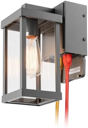 mirrea 11" Classic Outdoor Wall Sconce with Built-in GFCI Outlet 1 Light in Rectangular Metal Frame and Clear Glass Shade Waterproof Porch Light Patio Light (Matte Gray) by mirrea
