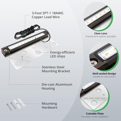 GKOLED 8 Pack 6.8 Inches LED Hardscape Lights, Low Voltage Retaining Wall Light Waterproof, 12V AC/DC Landscape Lighting, 1.5W 2700K, Classic Step Lights Outdoor, Die-cast Aluminum Housing - Image 3