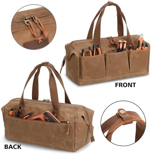 Heavy Duty 18-Inch Tool Bag with 12 Pockets, Large Zippered Tool Organizer, Portable Empty Toolbox for Mechanics, Electricians, DIY – Durable Soft Handle, Ideal Father’s Day or Birthday Gift - Image 5