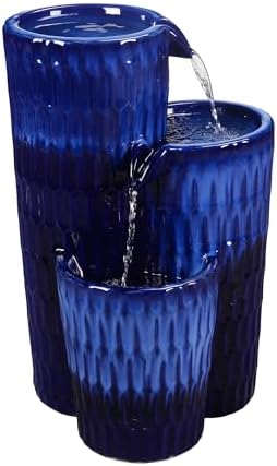 Blue Ceramic Fountain - Serenity in Simplicity, No Lights by HI-LINEGIFTLTD