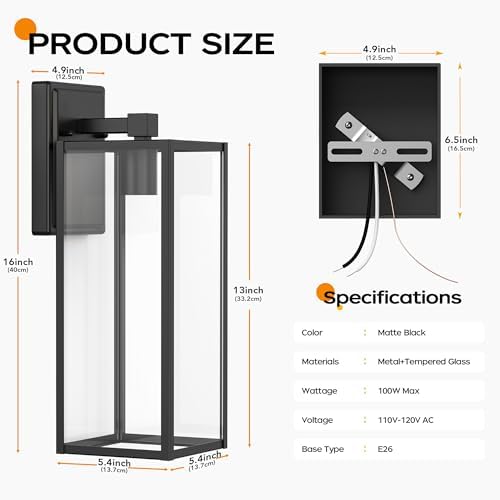 WIHTU 16in Outdoor Light Fixture Wall Mount, Exterior Porch fixtures 1 Pack - Image 4