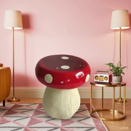 13.8" Resin Mushroom Stool for Kids & Garden Decor, Woodland Forest Side Table & Plant Stand for Patio, Balcony, Playroom, Lawn & Indoor Outdoor Spaces-Red - Image 5