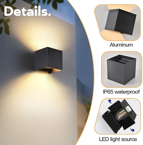 2 Pcs G9 Outdoor Wall Lights Exterior/Interior Wall Sconces Up and Down Lights IP65 Waterproof Modern Outdoor Lighting Square Aluminum Black 3000K Warm Lights Replaceable bulb, Adjustable Light Angle - Image 6
