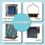 Solar Lantern Irises Hand Cut Stained Glass Purple Green Blue Leaves Organic Outdoor Waterproof Garden Hanging Lantern Solar Powered Lighting Outside Table Lamp for Patio Deck Camping 1 Pack - Image 4