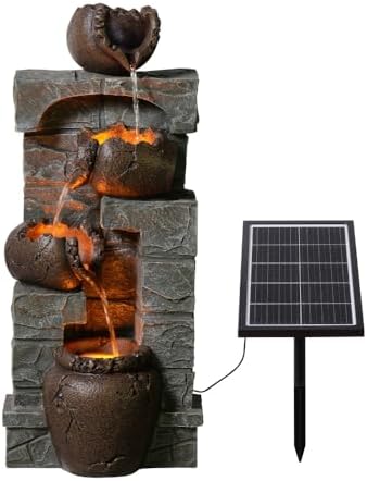 27'' Solar Powered Water Fountain Outdoor, Cascading Stones & Broken Earthenware Waterfall Fountain, Natural Relaxing Water Feature for Garden, Patio, Yard Landscape Decor - Image 3