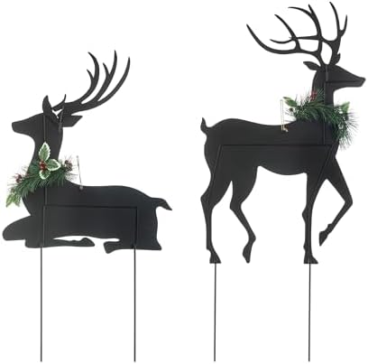 Glitzhome Set of 2 Metal Silhouette Reindeers Yard Sign with Stake, 42" H Christmas Decorative Standing Wall Hanging Decoration for Garden Home Lawn Pathway Walkway - Image 5
