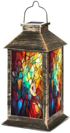 Solar Lantern Abstract Stained Glass Features an Intricate Arrangement Outdoor Waterproof Hanging Solar Light Outside Lights for Patio Yard House Lawn Decor Birthday Gifts for Women Mom by Unknown