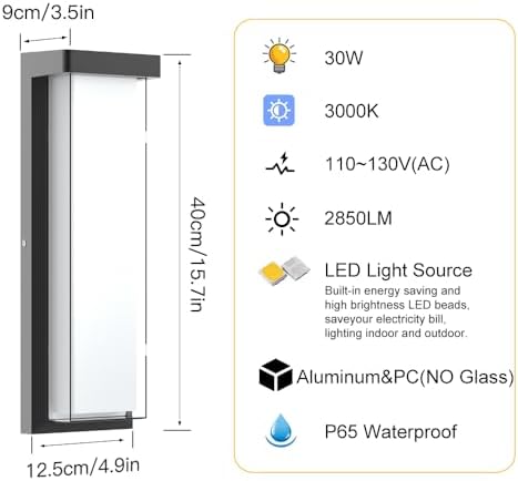 Sytmhoe Outdoor Wall Sconce Light Fixture,16in Dimmable Modern Porch Wall Light,3000K Black Exterior Sconce Light Mounted for House Garage Porch Courtyard(1 Pack) - Image 3