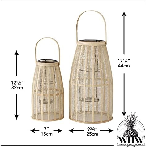 Rattan Bamboo Hurricane Lantern Candle Holder, Cage Design, Glass Insert - Image 4