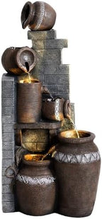 Grepatio Outdoor Water Fountain, Garden Waterfalls Fountains with LED Lights, 6 Tier Modern Indoor/Outdoor Floor Standing Water Fountain for Garden, Patio (10.6"(L) x 14.6"(W) x 31.5"(H)) by Takesyoutohaveawonderfullife