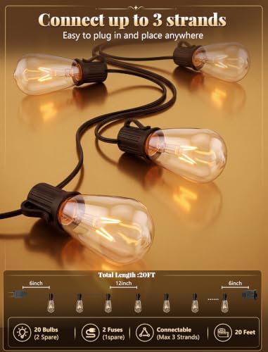 GOOTHY 20Ft Outdoor String Lights with 22 Edison Bulbs(2 Spare), 7W E17 Intremediate Base ST40 Vintage Outdoor Patio Lights Waterproof UL Listed for Bistro Garden Backyard Party Wedding Decor-Black - Image 2