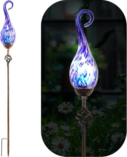 Garden Solar Lights,Flame Solar Lights Outdoor - Hand Blown Glass Waterproof Glass Stakes Outdoor Waterproof Blue Flame Solar Light by Unknown