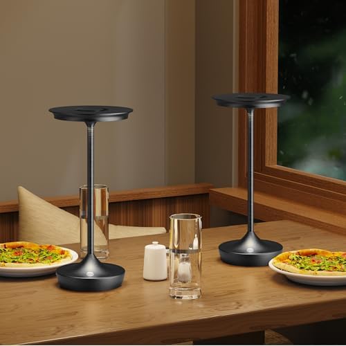 LED Rechargeable Cordless Outdoor 6000mAh Battery Table Lamp 2-Pack Black - Image 4