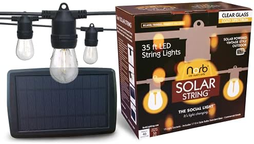 Norb Solar String Lights Outdoor 35FT – NorbSOLAR Weatherproof LED Patio Lights with Warm Candle-Like Glow, Shatterproof Vintage Bulbs, Solar Powered & Energy-Efficient, Outdoor & Event Use by NorbLighting