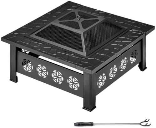 Outvita Outdoor Fire Pit, 32 Inch Square Firepit Table, Floral Cutout by Outvita