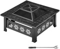 Outvita Outdoor Fire Pit, 32 Inch Square Firepit Table, Floral Cutout by Outvita