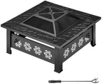 Outvita Outdoor Fire Pit, 32 Inch Square Firepit Table, Floral Cutout by Outvita