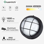 GRUENLICH LED Bulkhead Light, 8" Round Aluminum, 5000K, Black, 2 Pack - Image 2