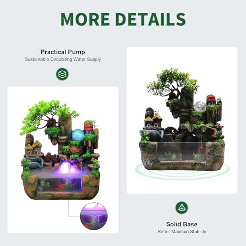 Tabletop Rockery Fountain Indoor Waterfall Bonsai Desktop Mini Rockery Water Fountain with Automatic Pump and LED Light Home Office Bedroom Humidifier Desk Decorate - Image 7
