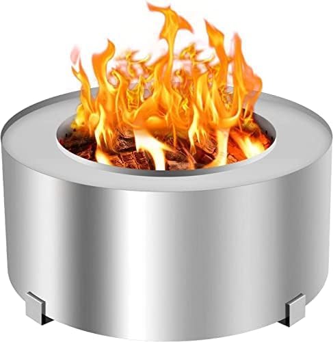 Smokeless Fire Pit Outdoor Wood Burning Portable Firepit Stainless Steel with Stand Cover for Backyard Patio Garden Picnic Camping Bonfire,28.5 Inch by RIGMEC