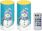 Set of 2 Christmas Snowman Blue Flameless Candles Bulk Battery Operated Candles with Timer Remote LED Pillar Lights for Banquet Dining Table Decorations by Merkmak