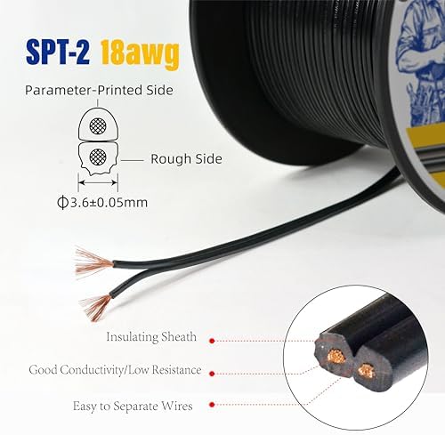 Extension Electrical Wire18/2 SPT-2W Bulk Lamp Cord, 300-Volt 18-Gauge, 100-feet Spool, Black,UL Listed… - Image 2