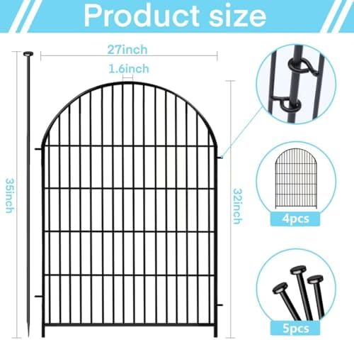 Tall Garden Fence Animal Barrier, 32 in(H) x8.8 Ft(L) 4 Panels Garden Fence with Gate, Dog Fence Outdoor for Yard, Arched Rustproof Metal No Dig Fences for Dogs, Flower Bed Fencing - Image 2