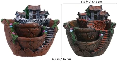 OUNONA Fairy Garden Planter, Creative Flower Pot Holders Hanging Garden Design with Sweet House Micro Landscape Mini Succulent Plant Planter for Indoor Outdoor Desk Balcony Decor - Image 5