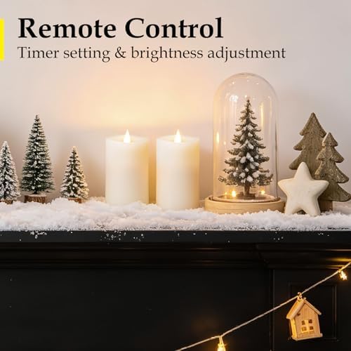 3"x5" Flickering Flameless Candles with Remote Timer- Set of 2 Real Wax White Pillar LED Candles for Indoor/Outdoor Fireplace & Home Decor, Battery Operated with 600+ Hours Flickering (3" Diameter) - Image 3