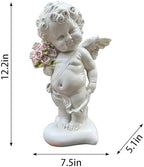 Garden Cupid Angel Statue with Pink Roses, White Cherub Figurine, Outdoor Indoor Decorative Sculpture - Image 2