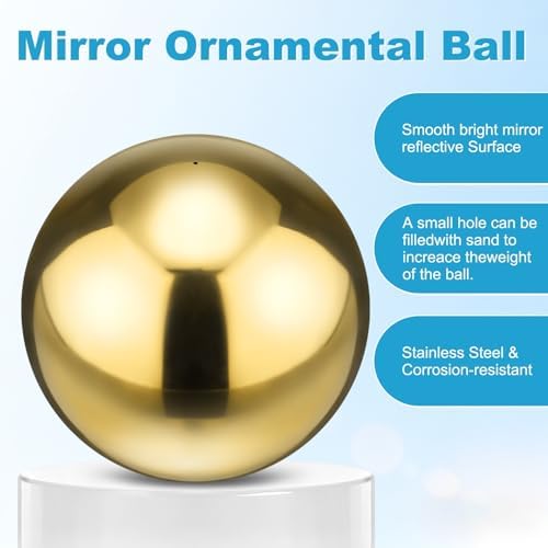 M METERXITY 1-Pack Garden Gazing Globes Ball 12 Inch 201 Stainless Steel Hollow Mirror Reflective Floating Ball for Garden/Pond/Home/Yard Outdoor Decoration [Gold] - Image 2