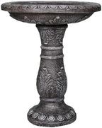 SunJet 24.4” H x 20” Dia Outdoor Birdbath with Intricate Floral Carvings Pedestal - Fibre Reinforced Concrete Birdbaths, Vintage Design for Garden Decor & Bird Attraction - Image 6