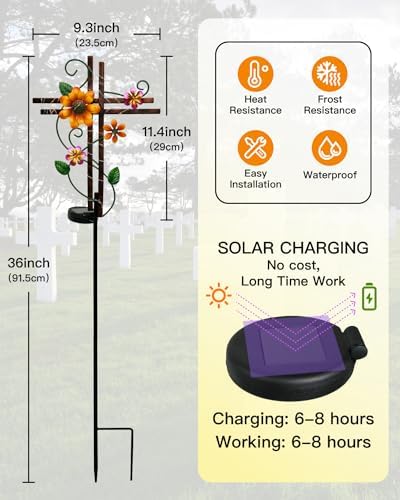 Putuo Decor Cross Outdoor Solar Garden Lights Decorative Metal Cross Garden Stake Light with LED Lights Waterproof for Yard Garden Pathway Remembrance Gifts, L087SN-0004383 - Image 2