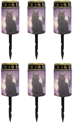 Poceacles Solar Lights Outdoor Waterproof Cemetery Solar Outdoor Candle Grave Decoration Votive Candles Blessed Lights for Loss of Loves One, Black Cat Maple Leaf Bat Print Violet, Pack of 6 by Poceacles