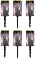 Poceacles Solar Lights Outdoor Waterproof Cemetery Solar Outdoor Candle Grave Decoration Votive Candles Blessed Lights for Loss of Loves One, Black Cat Maple Leaf Bat Print Violet, Pack of 6 by Poceacles