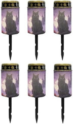 Poceacles Solar Lights Outdoor Waterproof Cemetery Solar Outdoor Candle Grave Decoration Votive Candles Blessed Lights for Loss of Loves One, Black Cat Maple Leaf Bat Print Violet, Pack of 6 by Poceacles
